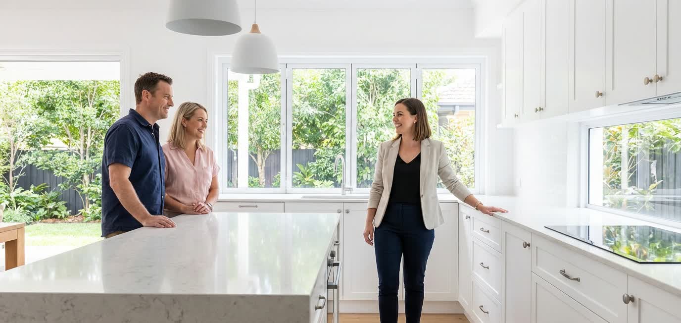 Modern kitchen renovation Brisbane with stone benchtops and custom cabinetry